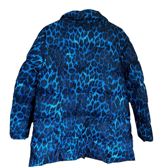 Lands’ End Down Blue Leopard Puffer Coat M 8-10 - Picture 5 of 8